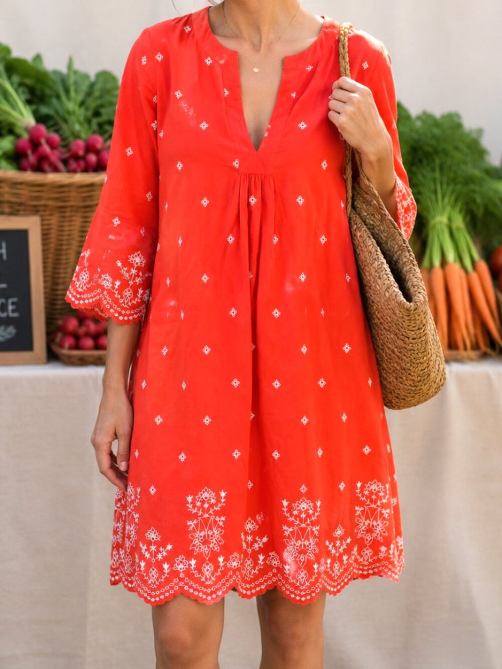 GAP Coral Rosehip Cotton Eyelet Popover Shift Dress - S